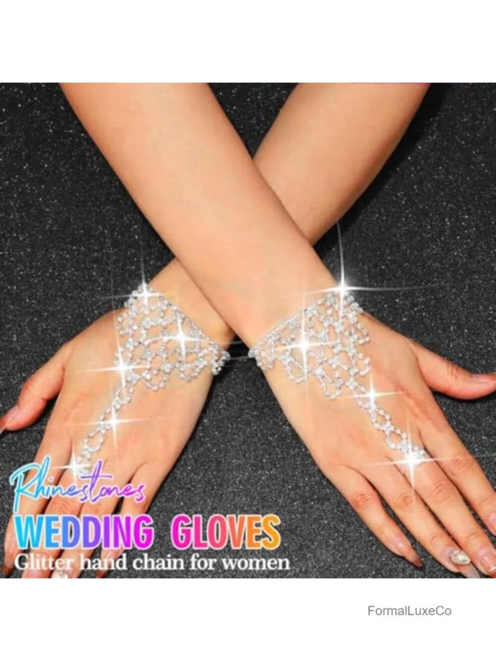 Fingerless Rhinestone Glitter Bridal Hand Chain Gloves Women